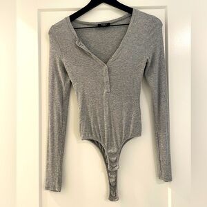 Vici Gray Long Sleeve Henley Bodysuit